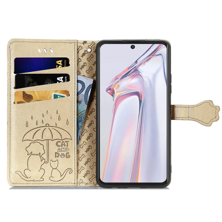 For Blackview A100 Lovely Cat and Dog Embossing Pattern Horizontal Flip Leather Case , with Holder & Card Slots & Wallet & Cartoon Clasp & Lanyard(Gold) - More Brand by PMC TechLife | Online Shopping South Africa | PMC TechLife | Buy Now Pay Later Mobicred