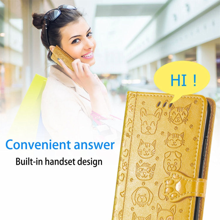 For Blackview A100 Lovely Cat and Dog Embossing Pattern Horizontal Flip Leather Case , with Holder & Card Slots & Wallet & Cartoon Clasp & Lanyard(Yellow) - More Brand by PMC TechLife | Online Shopping South Africa | PMC TechLife | Buy Now Pay Later Mobicred