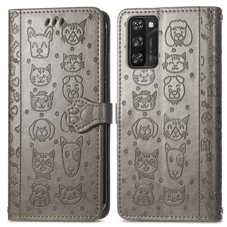 For Blackview A100 Lovely Cat and Dog Embossing Pattern Horizontal Flip Leather Case , with Holder & Card Slots & Wallet & Cartoon Clasp & Lanyard(Grey) - More Brand by PMC Jewellery | Online Shopping South Africa | PMC Jewellery | Buy Now Pay Later Mobicred