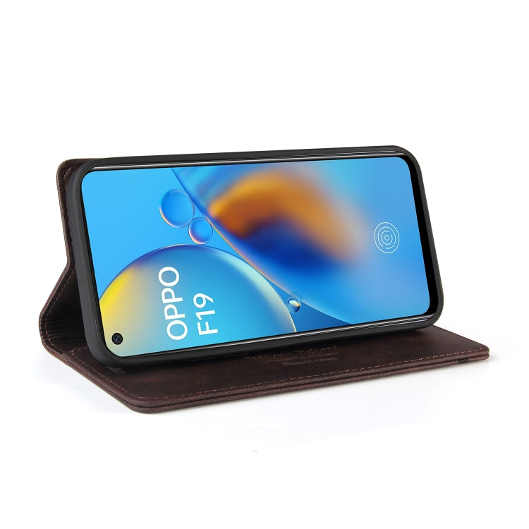 For OPPO F19 / A74 Skin Feel Anti-theft Brush Horizontal Flip Leather Case with Holder & Card Slots & Wallet(Brown) - OPPO Cases by PMC Jewellery | Online Shopping South Africa | PMC Jewellery | Buy Now Pay Later Mobicred