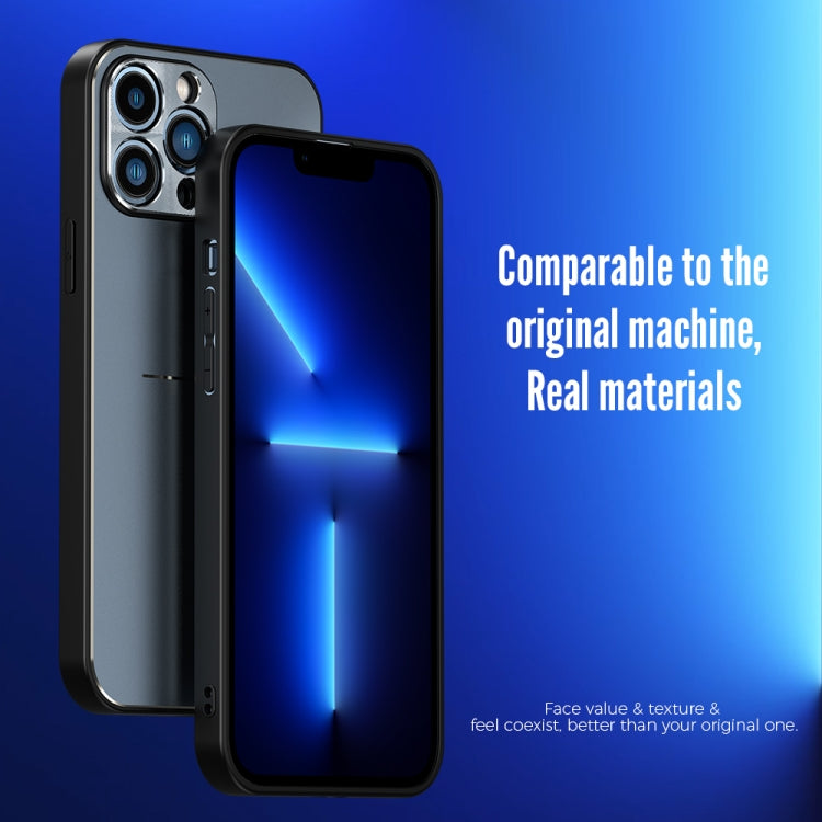 For iPhone 12 R-JUST RJ-52 3-Line Style Metal TPU Shockproof Protective Case(Blue) - iPhone 12 / 12 Pro Cases by R-JUST | Online Shopping South Africa | PMC Jewellery