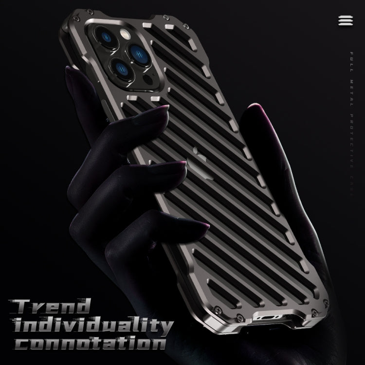 For iPhone 12 R-JUST RJ-50 Hollow Breathable Armor Metal Shockproof Protective Case(Silver Grey) - iPhone 12 / 12 Pro Cases by R-JUST | Online Shopping South Africa | PMC Jewellery