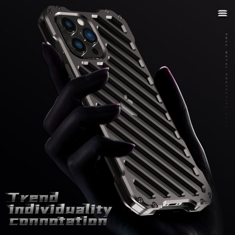 For iPhone 12 Pro Max R-JUST RJ-50 Hollow Breathable Armor Metal Shockproof Protective Case(Silver Grey) - iPhone 12 Pro Max Cases by R-JUST | Online Shopping South Africa | PMC Jewellery