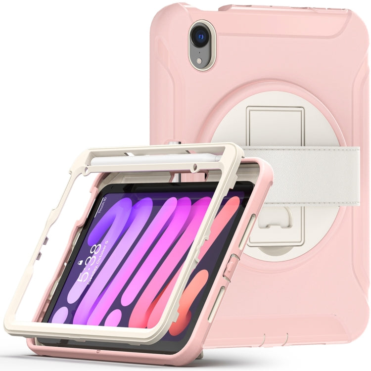 For iPad mini 6 360 Degree Rotation PC + TPU Protective Tablet Case with Holder & Hand-strap(Cherry Blossoms Pink) - iPad mini 6 Cases by PMC Jewellery | Online Shopping South Africa | PMC Jewellery | Buy Now Pay Later Mobicred