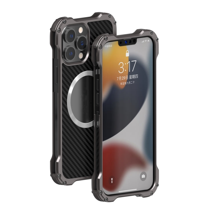 For iPhone 13 Pro R-JUST RJ51 Hollow Shockproof Metal Protective Case (Dark Grey) - iPhone 13 Pro Cases by R-JUST | Online Shopping South Africa | PMC Jewellery