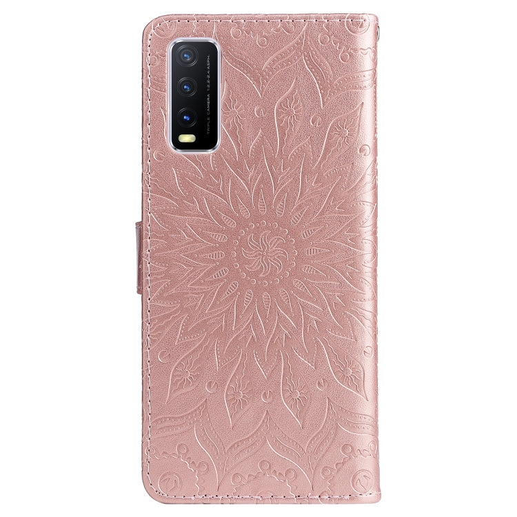 For vivo Y11s/Y12A/Y12s/Y20/Y20A/Y20s/Y20i/Y20G/Y20SG Pressed Printing Sunflower Pattern Horizontal Flip PU Leather Case with Holder & Card Slots & Wallet & Lanyard(Pink) - vivo Cases by PMC Jewellery | Online Shopping South Africa | PMC Jewellery