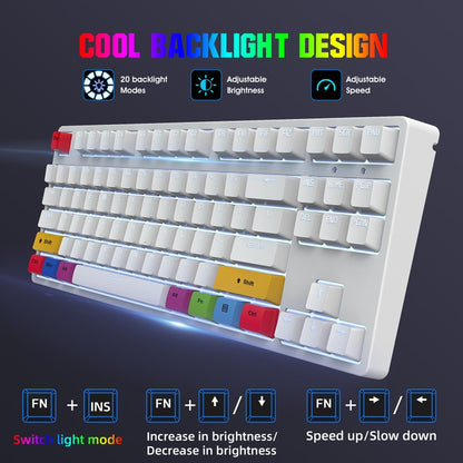 HXSJ L600 87 Keys USB-C / Type-C Wired Red Shaft Mechanical Keyboard with Cool Backlight(White) - Wired Keyboard by HXSJ | Online Shopping South Africa | PMC Jewellery | Buy Now Pay Later Mobicred