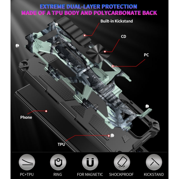 For Samsung Galaxy S22 Ultra 5G Camouflage Armor Shockproof TPU + PC Magnetic Protective Phone Case with Holder(Mint Green) - Galaxy S22 Ultra 5G Cases by PMC TechLife | Online Shopping South Africa | PMC TechLife