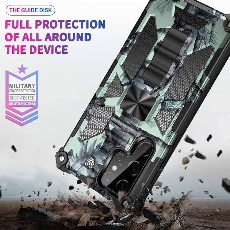 For Samsung Galaxy S22 Ultra 5G Camouflage Armor Shockproof TPU + PC Magnetic Protective Phone Case with Holder(Mint Green) - Galaxy S22 Ultra 5G Cases by PMC TechLife | Online Shopping South Africa | PMC TechLife