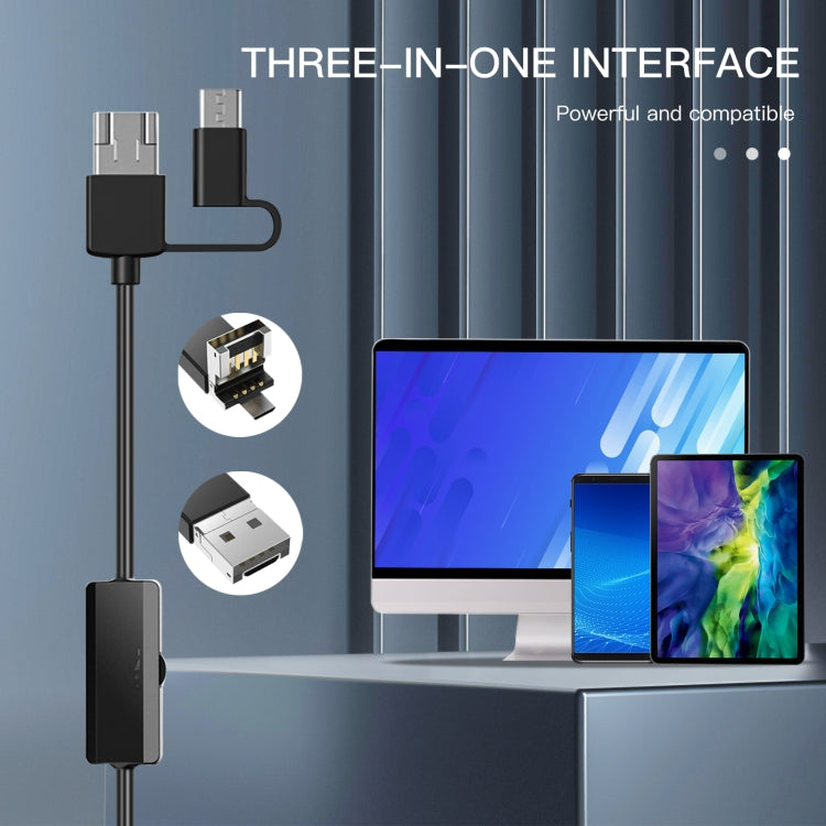 AN100 3 in 1 IP68 Waterproof USB-C / Type-C + Micro USB + USB Dual Cameras Industrial Digital Endoscope with 9 LEDs, Support Android System, Lens Diameter: 8mm, Length:3.5m Hard Cable -  by PMC TechLife | Online Shopping South Africa | PMC TechLife | Buy Now Pay Later Mobicred