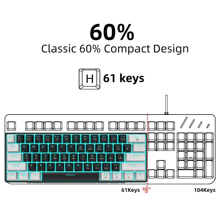 HXSJ V900 61 Keys Cool Lighting Effect Mechanical Wired Keyboard (Black White) - free shipping - PMC Jewellery - Order now!