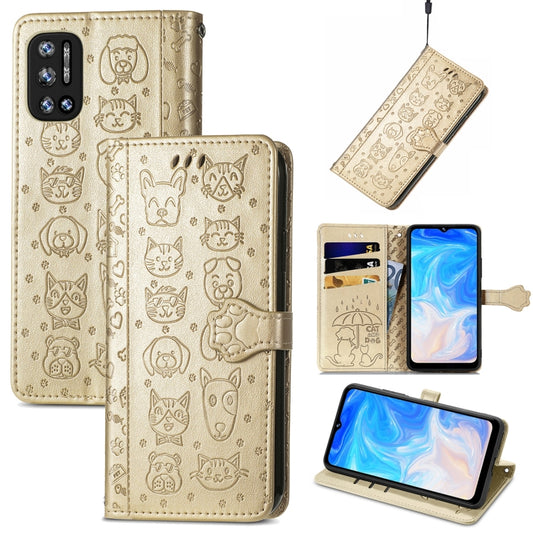 For Doogee N40 Pro Cat and Dog Embossed Horizontal Flip Phone Leather Case with Holder & Card Slot & Wallet & Lanyard(Gold) - More Brand by PMC Jewellery | Online Shopping South Africa | PMC Jewellery | Buy Now Pay Later Mobicred