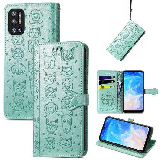 For Doogee N40 Pro Cat and Dog Embossed Horizontal Flip Phone Leather Case with Holder & Card Slot & Wallet & Lanyard(Green) - More Brand by PMC Jewellery | Online Shopping South Africa | PMC Jewellery | Buy Now Pay Later Mobicred