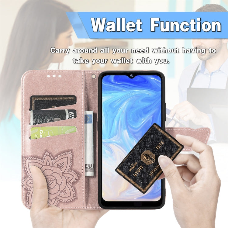 For DOOGEE N40 Pro Butterfly Love Flowers Embossed Horizontal Flip Leather Case with Holder & Card Slots & Wallet & Lanyard(Rose Gold) - More Brand by PMC Jewellery | Online Shopping South Africa | PMC Jewellery | Buy Now Pay Later Mobicred