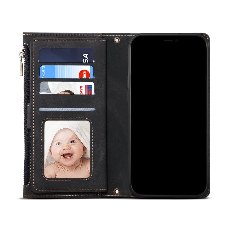 For Google Pixel 6 Retro Frosted Leather Phone Case with Holder & Card Slot & Wallet & Zipper Pocket & Lanyard(Black) - Google Cases by PMC TechLife | Online Shopping South Africa | PMC TechLife | Buy Now Pay Later Mobicred
