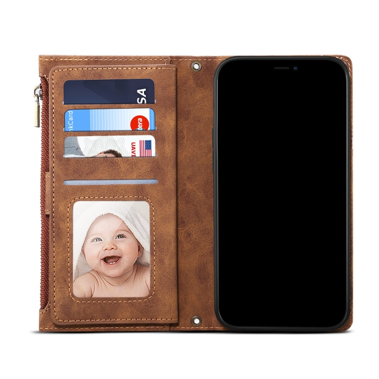 For Google Pixel 6 Retro Frosted Leather Phone Case with Holder & Card Slot & Wallet & Zipper Pocket & Lanyard(Brown) - Google Cases by PMC TechLife | Online Shopping South Africa | PMC TechLife | Buy Now Pay Later Mobicred