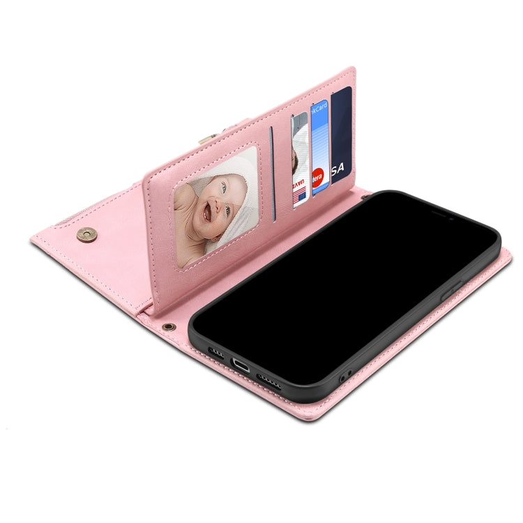 For Google Pixel 6 Retro Frosted Leather Phone Case with Holder & Card Slot & Wallet & Zipper Pocket & Lanyard(Rose Gold) - Google Cases by PMC TechLife | Online Shopping South Africa | PMC TechLife | Buy Now Pay Later Mobicred
