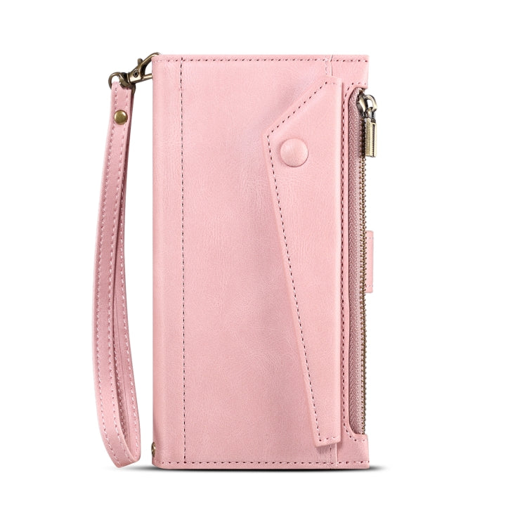For Google Pixel 6 Pro Retro Frosted Leather Phone Case with Holder & Card Slot & Wallet & Zipper Pocket & Lanyard(Rose Gold) - Google Cases by PMC TechLife | Online Shopping South Africa | PMC TechLife | Buy Now Pay Later Mobicred
