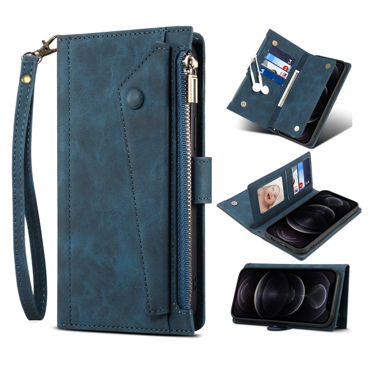 For Google Pixel 6 Pro Retro Frosted Leather Phone Case with Holder & Card Slot & Wallet & Zipper Pocket & Lanyard(Deep Green) - Google Cases by PMC TechLife | Online Shopping South Africa | PMC TechLife | Buy Now Pay Later Mobicred