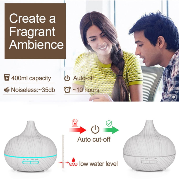 USB 400ml Wood Texture Fragrance Machine Pointed Mouth Humidifier Automatic Alcohol Sprayer with Colorful LED Light(White) - free shipping - PMC TechLife - Order now!