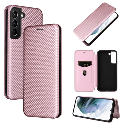 For Samsung Galaxy S22 Carbon Fiber Texture Horizontal Flip Leather Phone Case(Pink) - Galaxy S22 5G Cases by PMC Jewellery | Online Shopping South Africa | PMC Jewellery | Buy Now Pay Later Mobicred