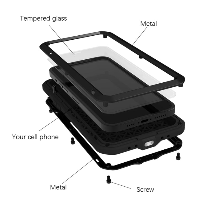 For iPhone 13 LOVE MEI Metal Shockproof Life Waterproof Dustproof Protective Phone Case(Silver) - iPhone 13 Cases by LOVE MEI | Online Shopping South Africa | PMC TechLife | Buy Now Pay Later Mobicred