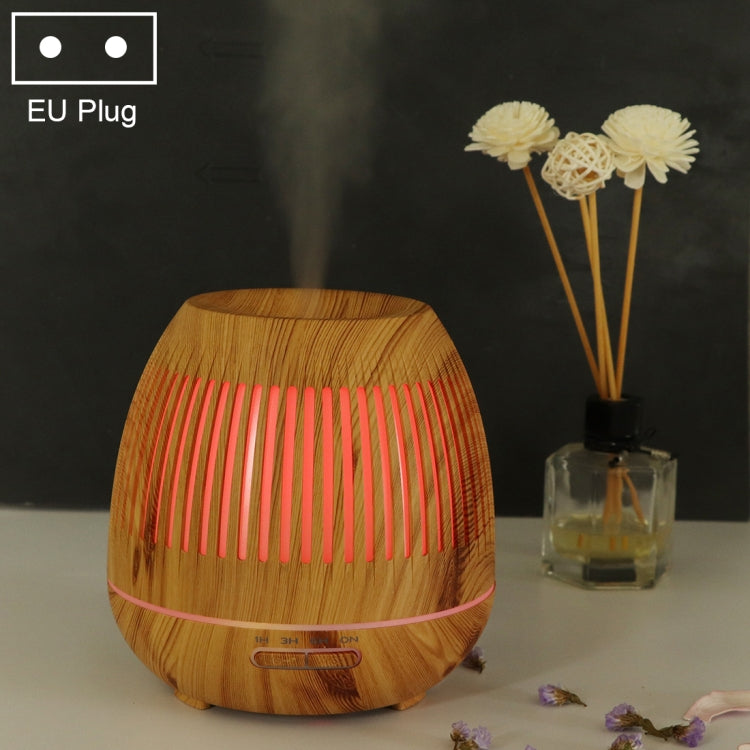 400ml Hollow-out LED Humidifier Wood Grain Air Purifier Aromatherapy Machine Automatic Alcohol Sprayer with Colorful LED Light, Plug Specification:EU Plug(Light Brown) - free shipping - PMC TechLife - Order now!