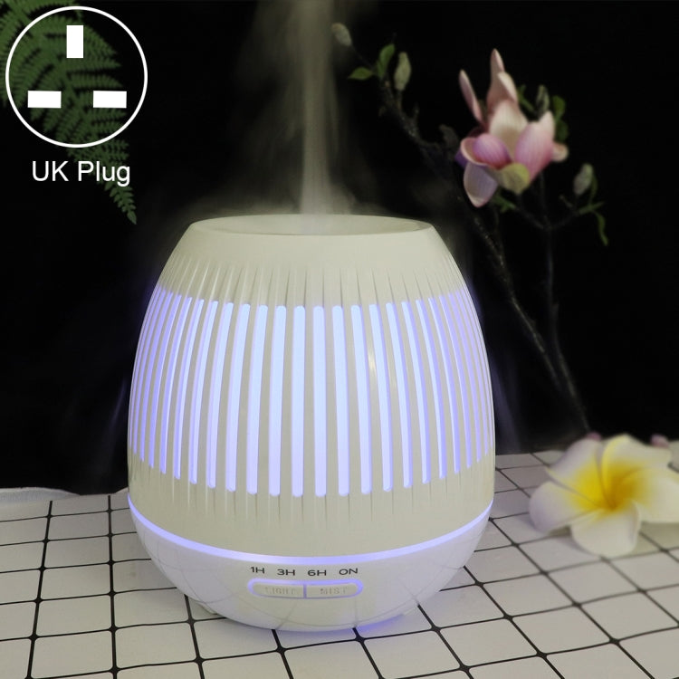 400ml Hollow-out LED Humidifier Wood Grain Air Purifier Aromatherapy Machine Automatic Alcohol Sprayer with Colorful LED Light, Plug Specification:UK Plug(White) - free shipping - PMC TechLife - Order now!