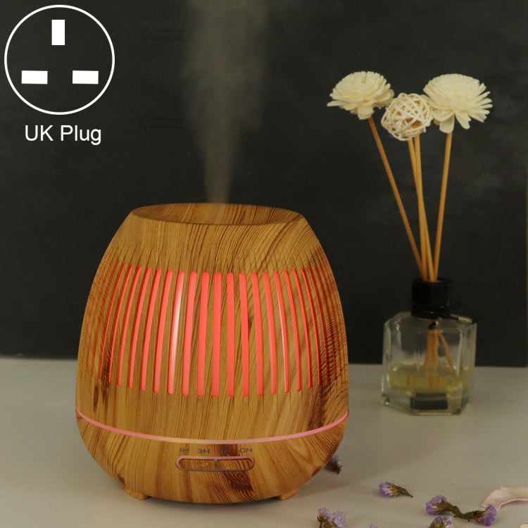 400ml Hollow-out LED Humidifier Wood Grain Air Purifier Aromatherapy Machine Automatic Alcohol Sprayer with Colorful LED Light, Plug Specification:UK Plug(Light Brown) - free shipping - PMC TechLife - Order now!