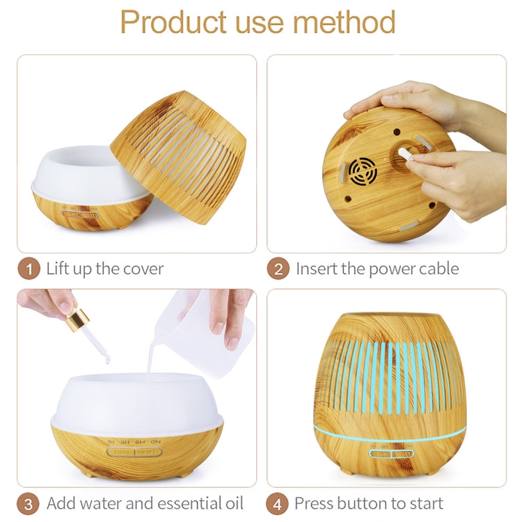 400ml Hollow-out LED Humidifier Wood Grain Air Purifier Aromatherapy Machine Automatic Alcohol Sprayer with Colorful LED Light, Plug Specification:UK Plug(Light Brown) - free shipping - PMC TechLife - Order now!