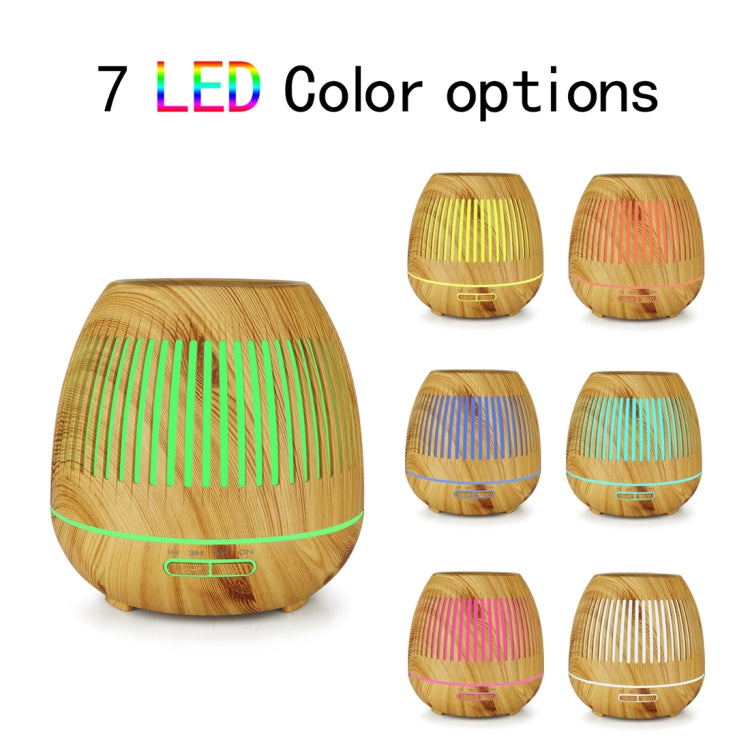 400ml Hollow-out LED Humidifier Wood Grain Air Purifier Aromatherapy Machine Automatic Alcohol Sprayer with Colorful LED Light, Plug Specification:US Plug(Light Brown) - free shipping - PMC TechLife - Order now!