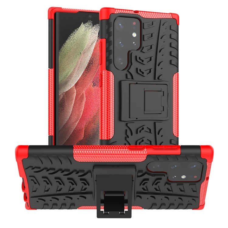 For Samsung Galaxy S22 Ultra 5G Tire Texture TPU + PC Phone Case with Holder(Red) - Galaxy S22 Ultra 5G Cases by PMC Jewellery | Online Shopping South Africa | PMC Jewellery