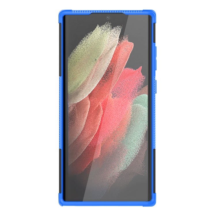 For Samsung Galaxy S22 Ultra 5G Tire Texture TPU + PC Phone Case with Holder(Blue) - Galaxy S22 Ultra 5G Cases by PMC TechLife | Online Shopping South Africa | PMC TechLife