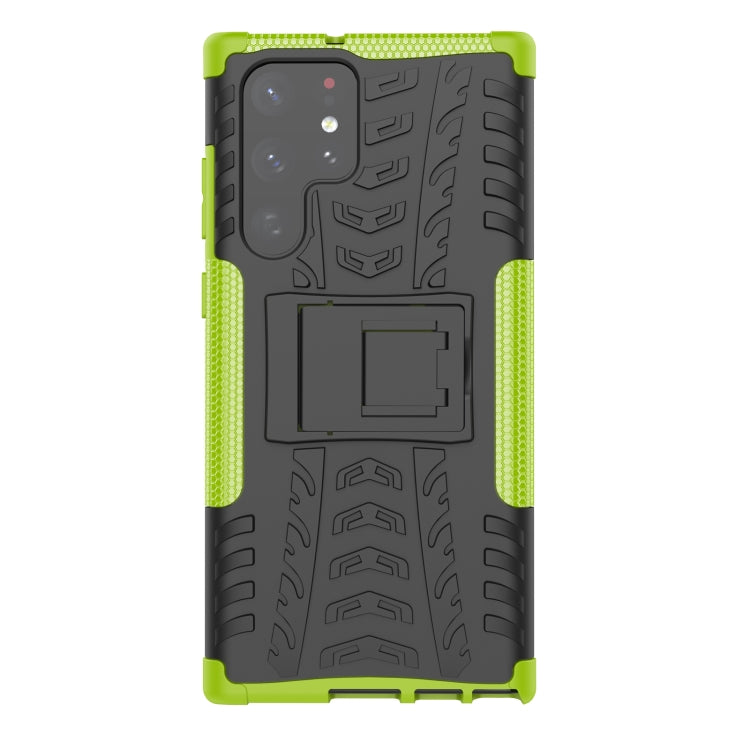 For Samsung Galaxy S22 Ultra 5G Tire Texture TPU + PC Phone Case with Holder(Green) - Galaxy S22 Ultra 5G Cases by PMC Jewellery | Online Shopping South Africa | PMC Jewellery