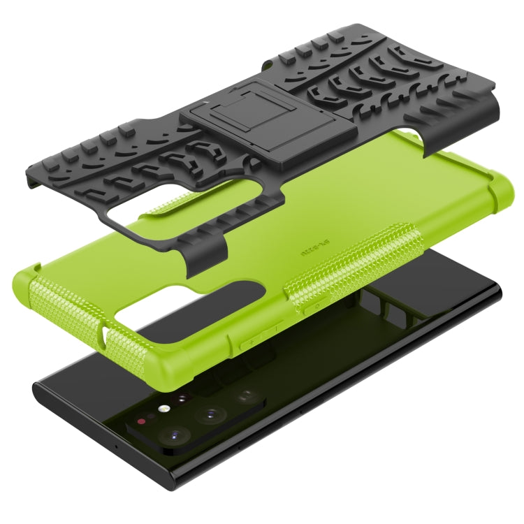 For Samsung Galaxy S22 Ultra 5G Tire Texture TPU + PC Phone Case with Holder(Green) - Galaxy S22 Ultra 5G Cases by PMC TechLife | Online Shopping South Africa | PMC TechLife | Buy Now Pay Later Mobicred