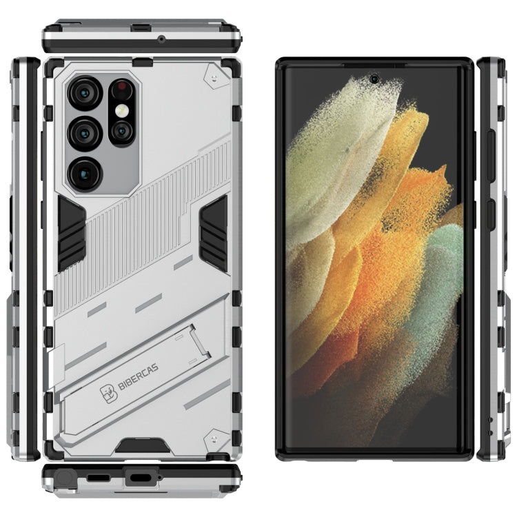 For Samsung Galaxy S22 Ultra 5G Punk Armor 2 in 1 PC + TPU Shockproof Phone Case with Invisible Holder(White) - Galaxy S22 Ultra 5G Cases by PMC TechLife | Online Shopping South Africa | PMC TechLife