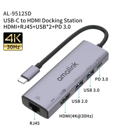 amalink 95125D Type-C / USB-C to HDMI + RJ45 + 2 Ports USB + PD 3.0 Multi-function HUB(Grey) - USB HUB by amalink | Online Shopping South Africa | PMC Jewellery | Buy Now Pay Later Mobicred