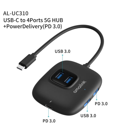 amalink UC310 Type-C / USB-C to 4 Ports USB Multi-function HUB(Black) - USB HUB by amalink | Online Shopping South Africa | PMC Jewellery | Buy Now Pay Later Mobicred