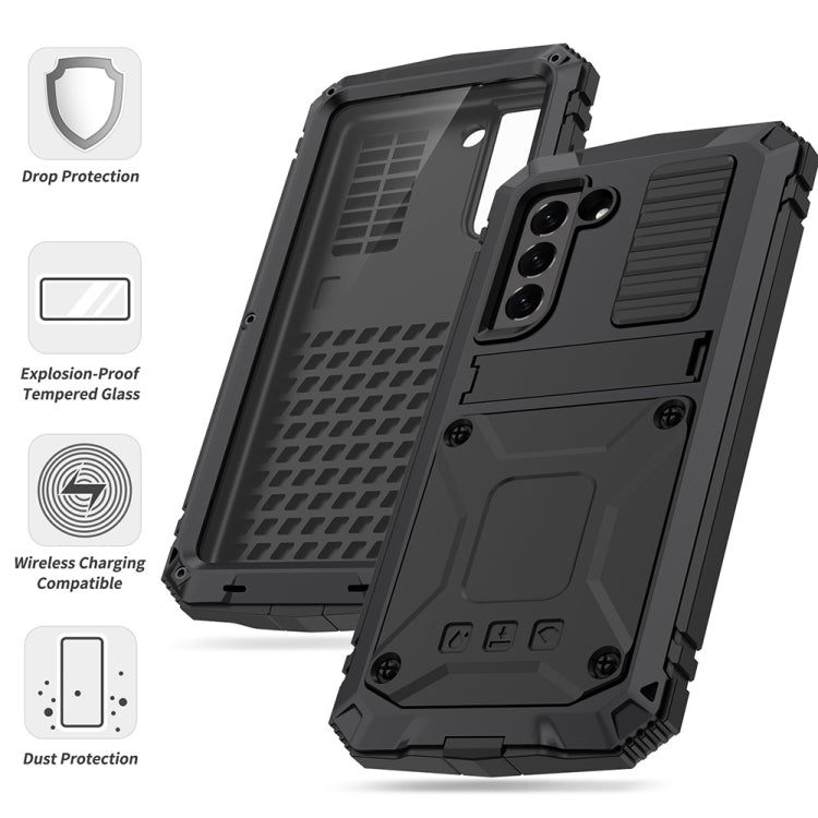 For Samsung Galaxy S21 FE R-JUST Rugged Phone Case with Holder(Black) - Galaxy Phone Cases by R-JUST | Online Shopping South Africa | PMC Jewellery