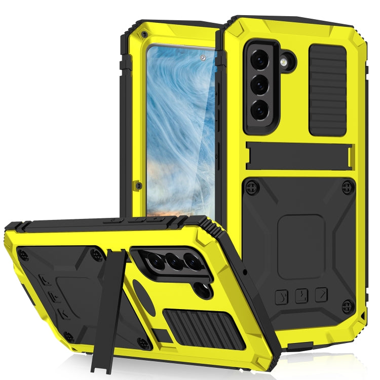 For Samsung Galaxy S21 FE R-JUST Rugged Phone Case with Holder(Yellow) - Galaxy Phone Cases by R-JUST | Online Shopping South Africa | PMC Jewellery