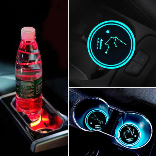 2 PCS Car Constellation Series AcrylicColorful USB Charger Water Cup Groove LED Atmosphere Light(Aquarius) - Car Drink Holders by PMC Jewellery | Online Shopping South Africa | PMC Jewellery | Buy Now Pay Later Mobicred