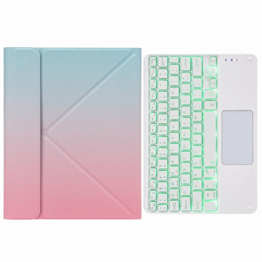 H-102CS Touch Backlight Bluetooth Keyboard Leather Case with Rear Three-fold Holder For iPad 10.2 2020 & 2019 / Pro 10.5 inch(Pink Blue) - Universal by PMC Jewellery | Online Shopping South Africa | PMC Jewellery