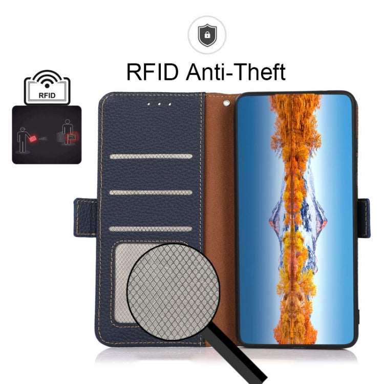 For Sony Xperia 1 III KHAZNEH Side-Magnetic Litchi Genuine Leather RFID Case(Blue) - Sony Cases by PMC TechLife | Online Shopping South Africa | PMC TechLife | Buy Now Pay Later Mobicred
