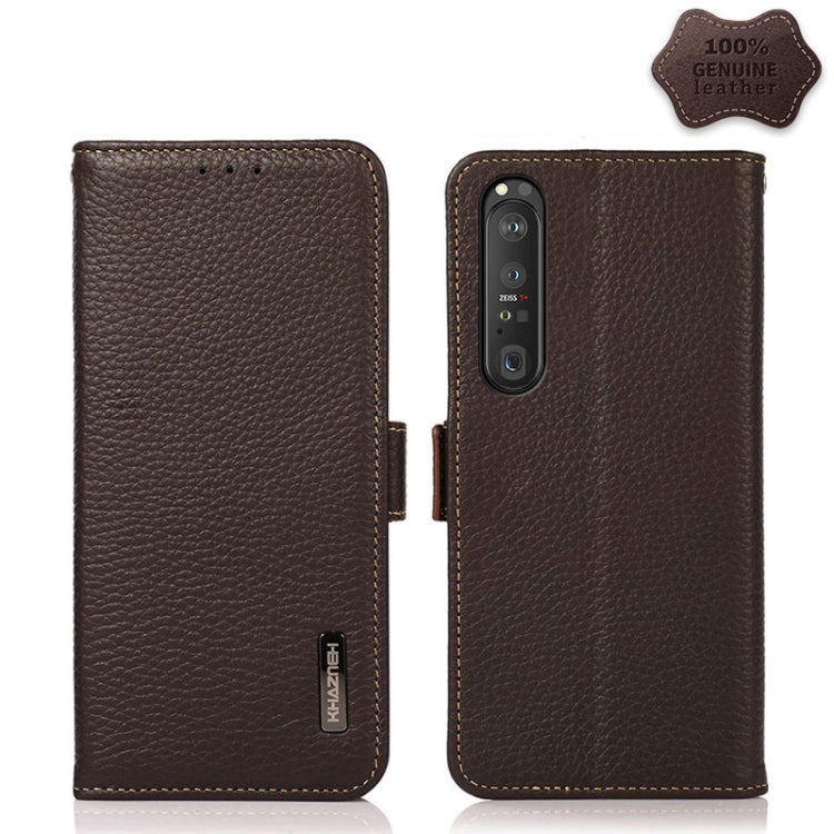 For Sony Xperia 1 III KHAZNEH Side-Magnetic Litchi Genuine Leather RFID Case(Brown) - Sony Cases by PMC TechLife | Online Shopping South Africa | PMC TechLife | Buy Now Pay Later Mobicred