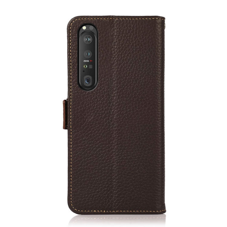 For Sony Xperia 1 III KHAZNEH Side-Magnetic Litchi Genuine Leather RFID Case(Brown) - Sony Cases by PMC TechLife | Online Shopping South Africa | PMC TechLife | Buy Now Pay Later Mobicred
