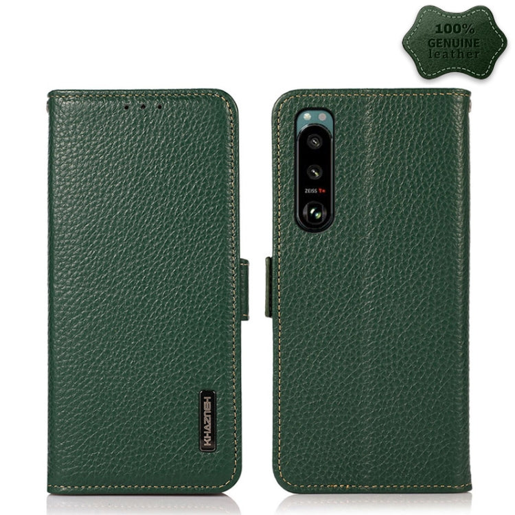 For Sony Xperia 5 III KHAZNEH Side-Magnetic Litchi Genuine Leather RFID Case(Green) - Sony Cases by PMC TechLife | Online Shopping South Africa | PMC TechLife | Buy Now Pay Later Mobicred