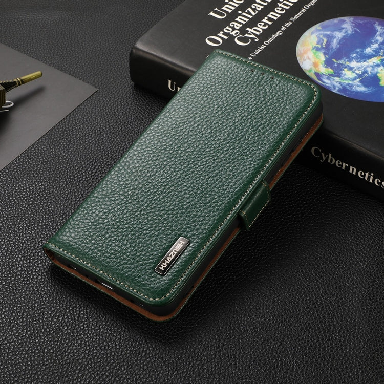 For Sony Xperia 10 III KHAZNEH Side-Magnetic Litchi Genuine Leather RFID Case(Green) - Sony Cases by PMC TechLife | Online Shopping South Africa | PMC TechLife | Buy Now Pay Later Mobicred