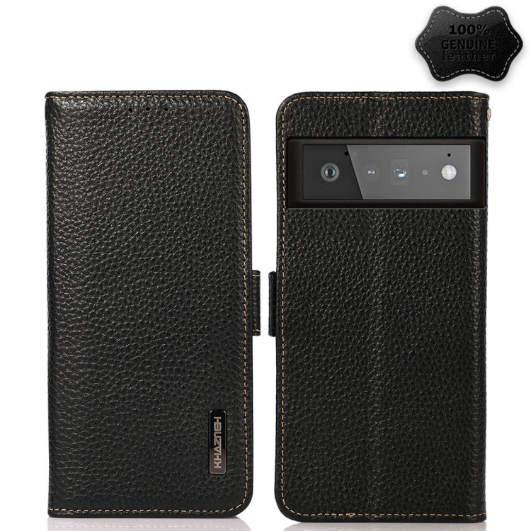 For Google Pixel 6 Pro KHAZNEH Side-Magnetic Litchi Genuine Leather RFID Case(Black) - Google Cases by PMC TechLife | Online Shopping South Africa | PMC TechLife | Buy Now Pay Later Mobicred