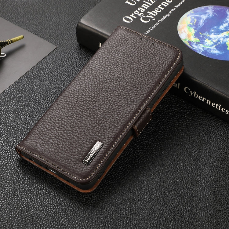 For OnePlus Nord CE 5G KHAZNEH Side-Magnetic Litchi Genuine Leather RFID Phone Case(Brown) - OnePlus Cases by PMC TechLife | Online Shopping South Africa | PMC TechLife | Buy Now Pay Later Mobicred