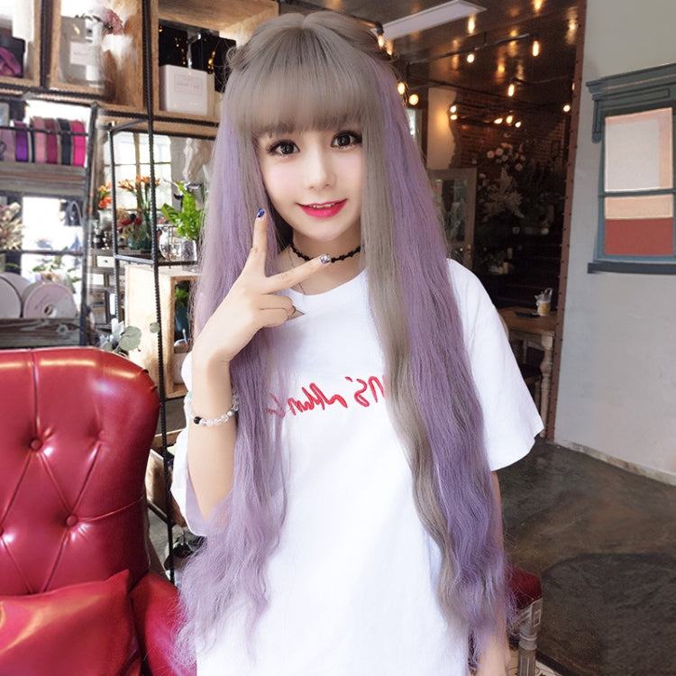 Air Bangs Fluffy Corn Blanching Water Ripple Long Curly Hair Wig Rose Net Headgear for Women(Green Wood Pick Purple) - free shipping - PMC TechLife - Order now!